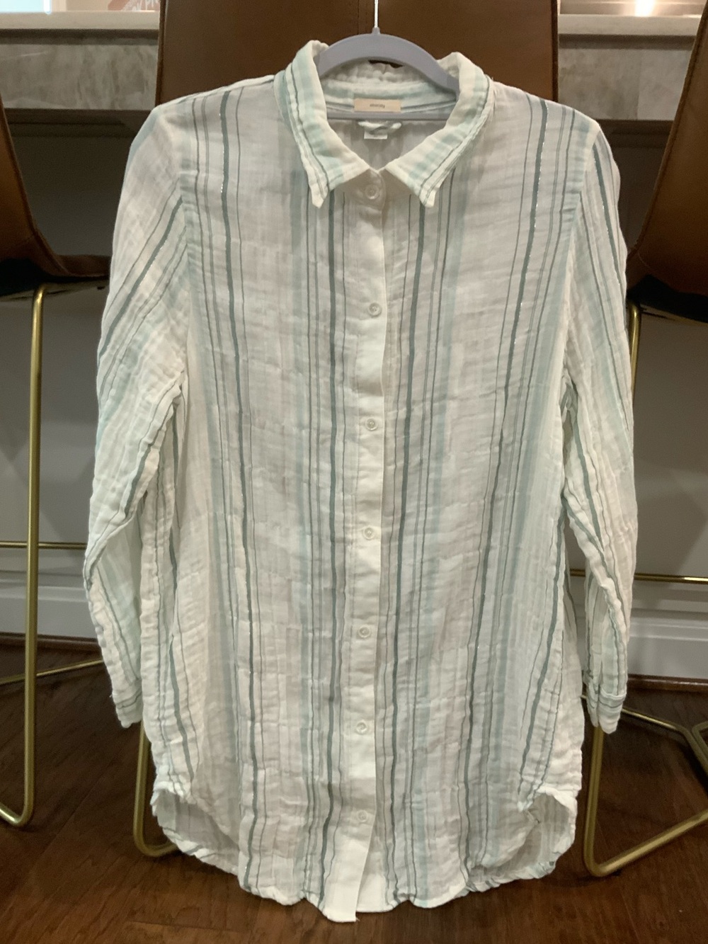 NWOT Eberjey Striped Shirt with Mix of Pale Green and Blue Hues - Swim Coverup